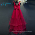 A-Line Backless Sexy Tulle Tiered Bow Pleat Robe de bal rouge